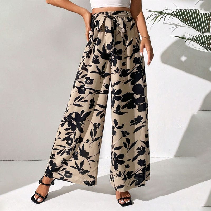 Pantalon Fluide Femme Imprimé Floral avec Taille Haute Ajustable | Élégance Aérée pour Toutes Occasions 0