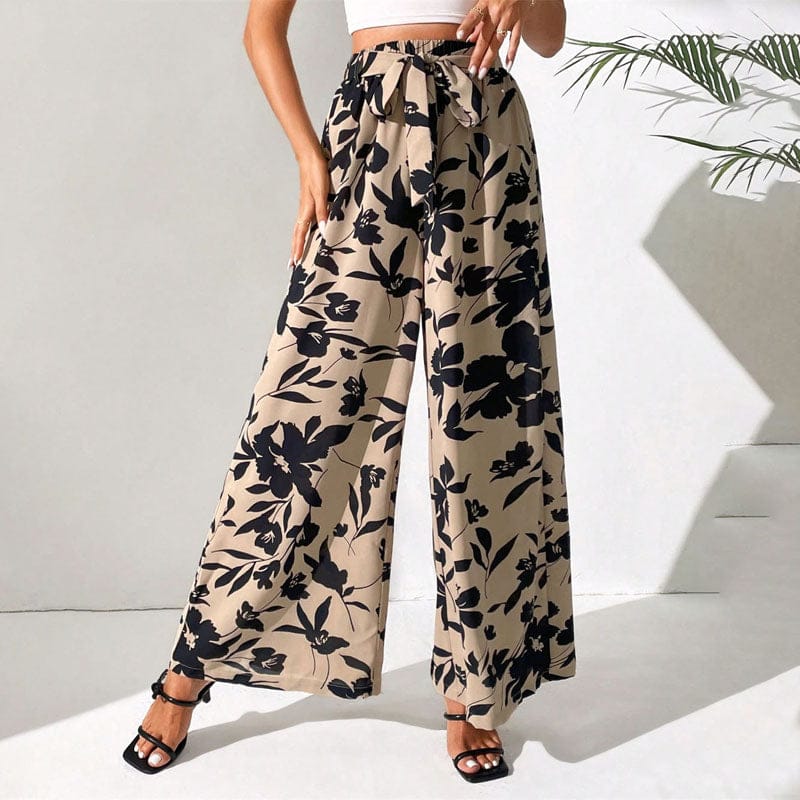 Pantalon Fluide Femme Imprimé Floral avec Taille Haute Ajustable | Élégance Aérée pour Toutes Occasions 1