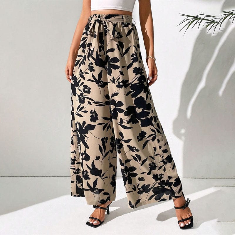 Pantalon Fluide Femme Imprimé Floral avec Taille Haute Ajustable | Élégance Aérée pour Toutes Occasions 2