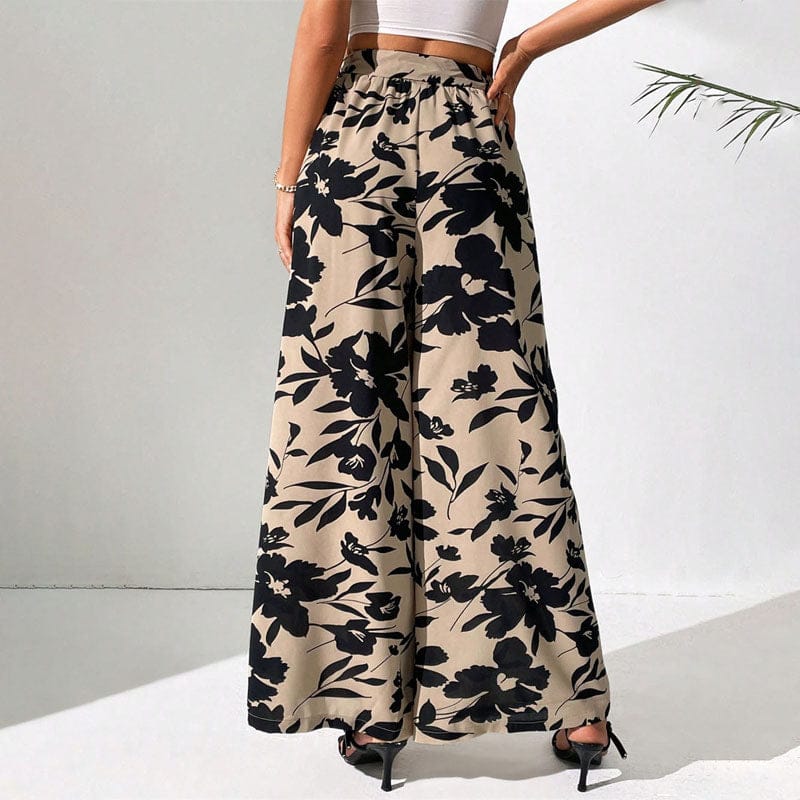 Pantalon Fluide Femme Imprimé Floral avec Taille Haute Ajustable | Élégance Aérée pour Toutes Occasions 3