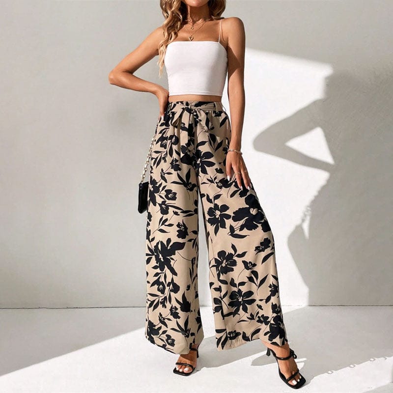 Pantalon Fluide Femme Imprimé Floral avec Taille Haute Ajustable | Élégance Aérée pour Toutes Occasions 5