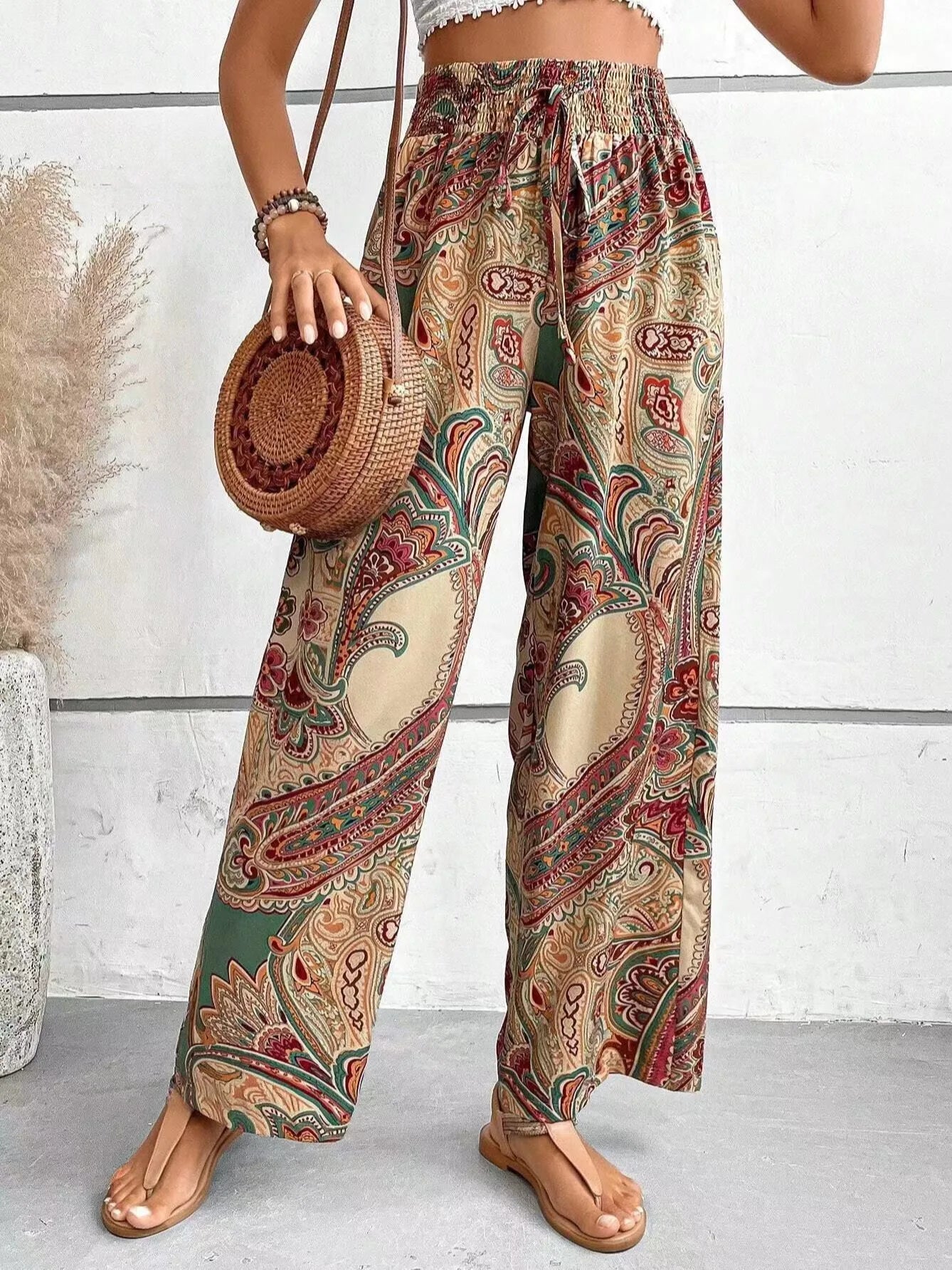 Pantalon Fluide Femme Taille Haute Imprimé Vintage | Élégance et Confort pour un Look Tendance 1