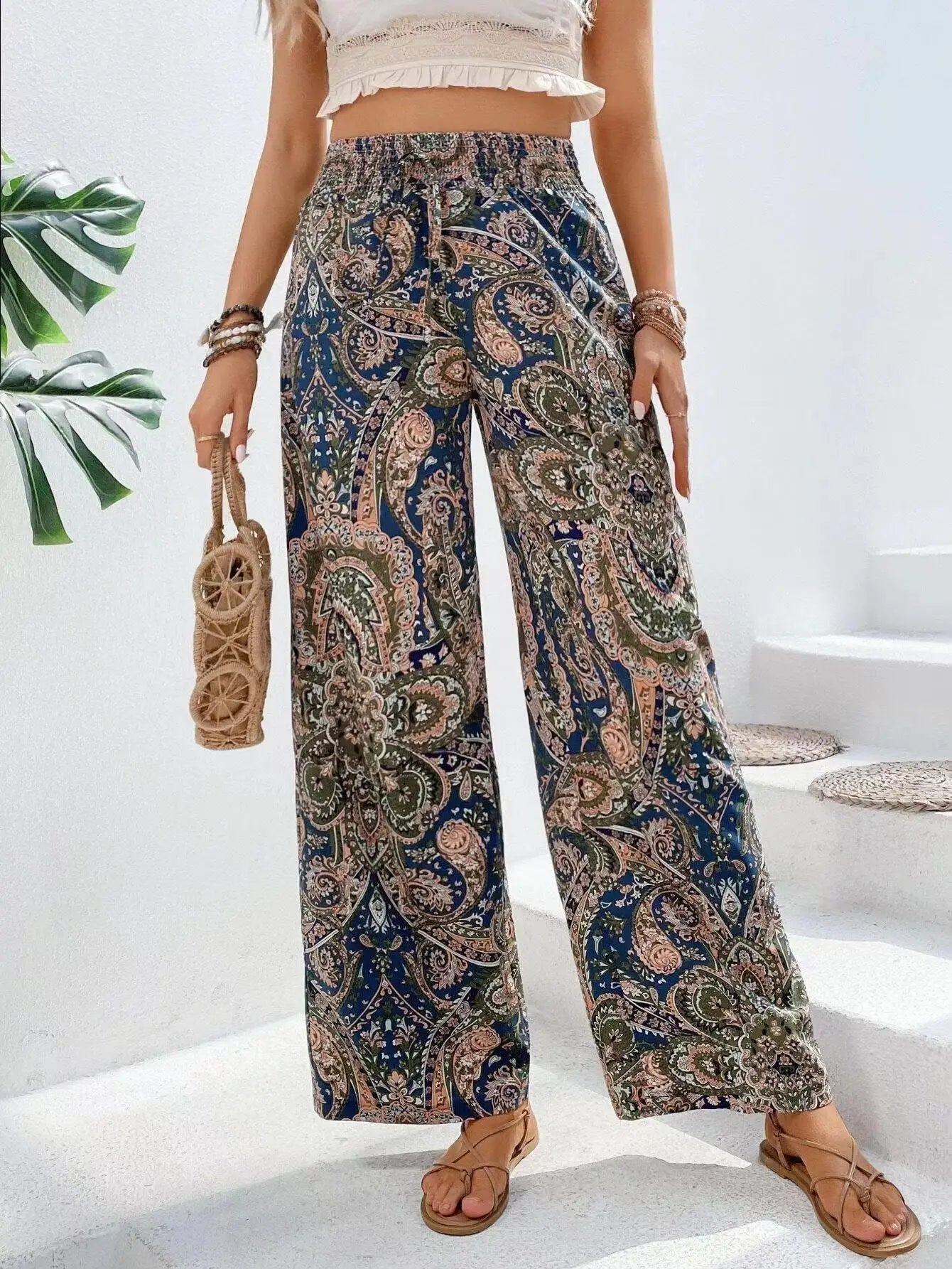 Pantalon Fluide Femme Taille Haute Imprimé Vintage | Élégance et Confort pour un Look Tendance 3