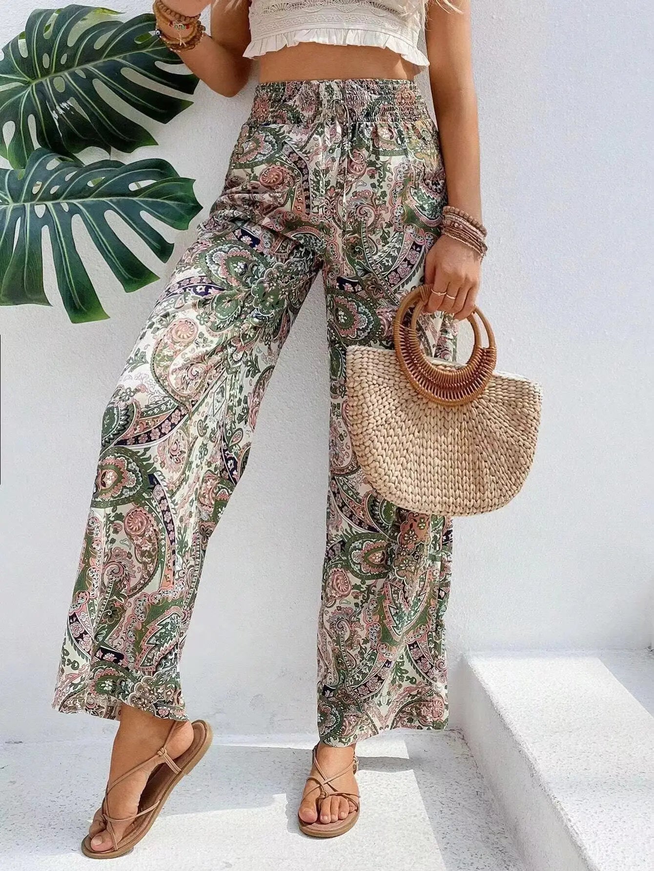 Pantalon Fluide Femme Taille Haute Imprimé Vintage | Élégance et Confort pour un Look Tendance 5