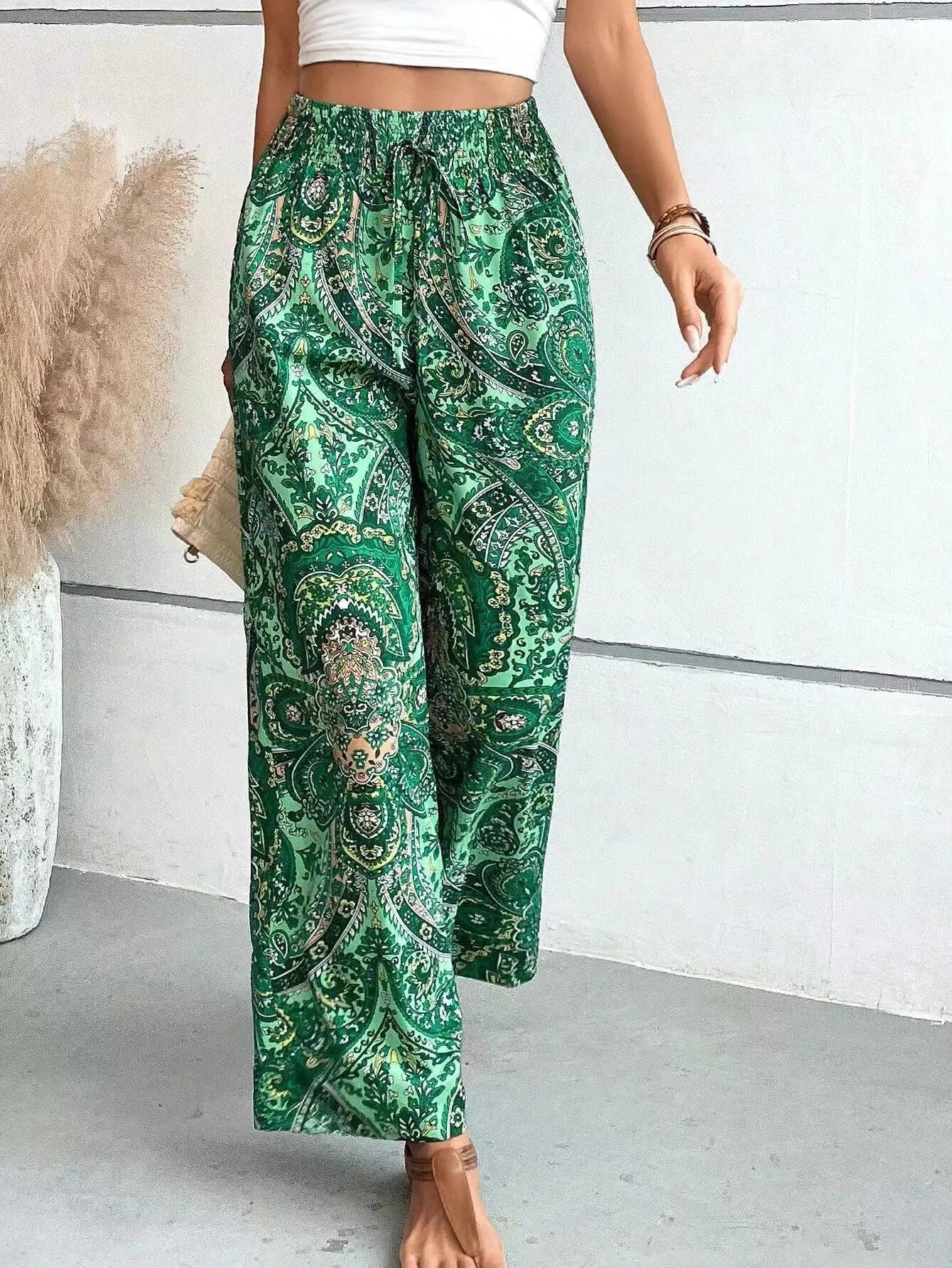 Pantalon Fluide Femme Taille Haute Imprimé Vintage | Élégance et Confort pour un Look Tendance 6