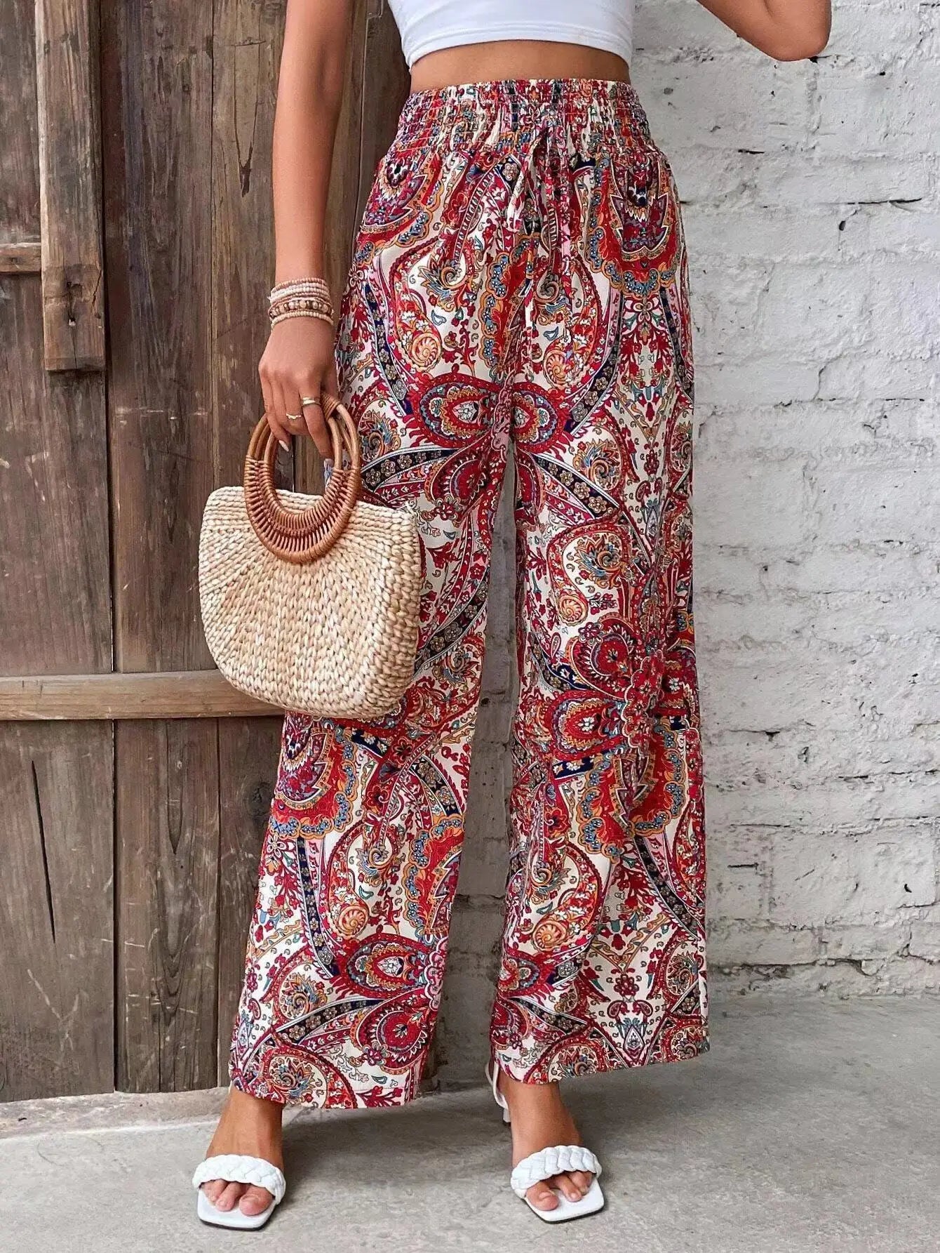 Pantalon Fluide Femme Taille Haute Imprimé Vintage | Élégance et Confort pour un Look Tendance 9