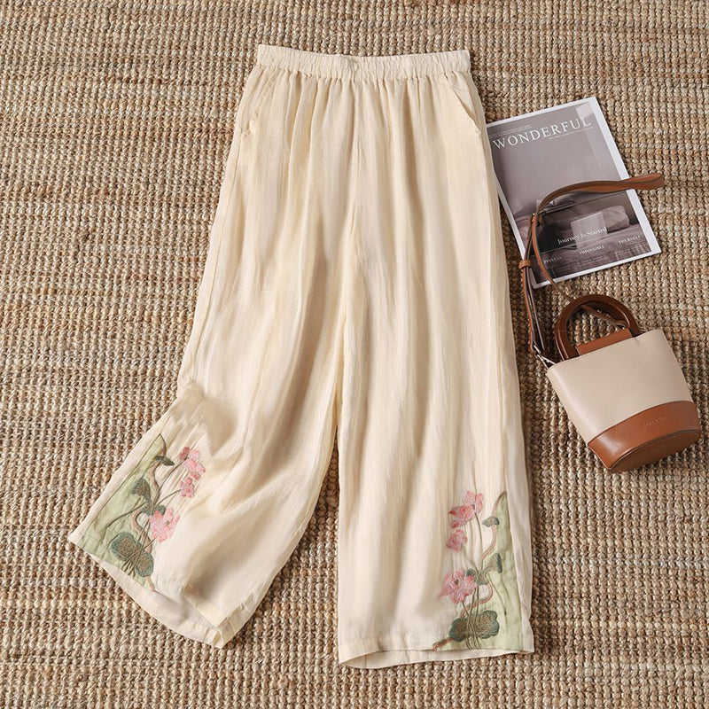 Pantalon Fluide Femme | Imprimé Floral avec Ceinture Élastique | Tissu Léger pour Confort et Élégance 0