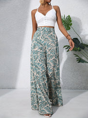 Pantalon Fluide Femme | Pantalon Large Chic avec Imprimé Tropical | Confort Optimal pour Été 0