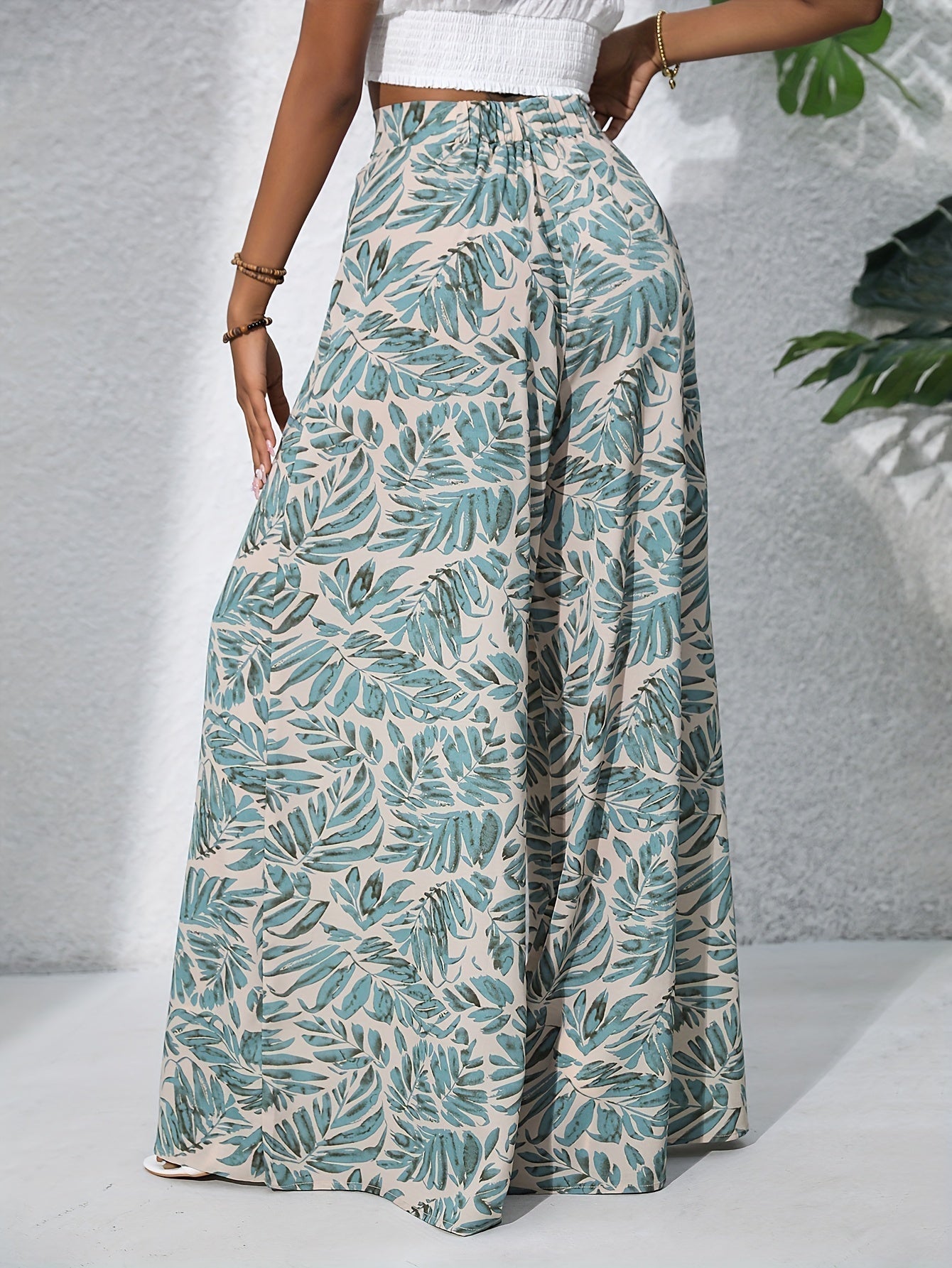 Pantalon Fluide Femme | Pantalon Large Chic avec Imprimé Tropical | Confort Optimal pour Été 2