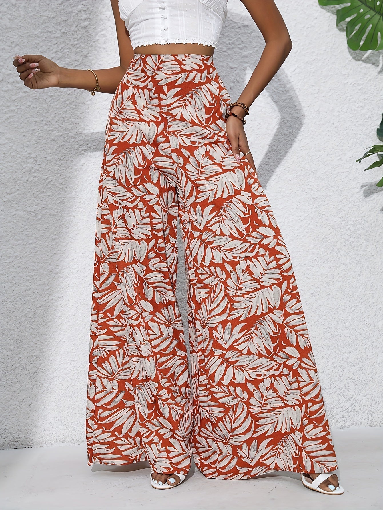 Pantalon Fluide Femme | Pantalon Large Chic avec Imprimé Tropical | Confort Optimal pour Été 7