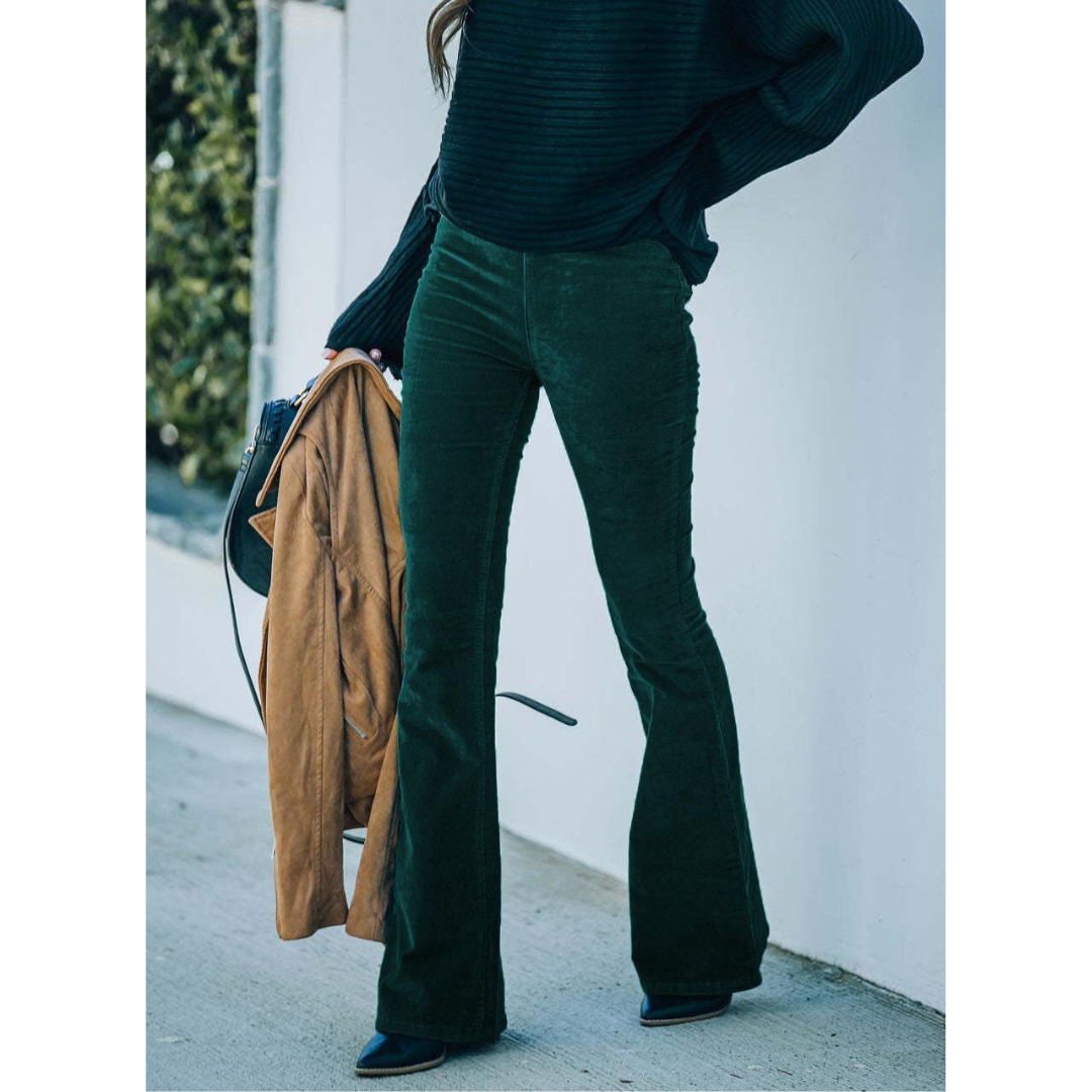 Pantalon Fluide Femme en Velours Côtelé avec Taille Haute | Confort et Élégance pour un Style Polyvalent 0