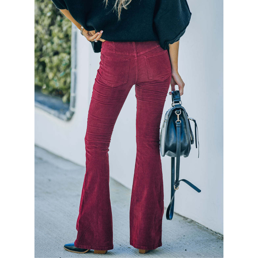 Pantalon Fluide Femme en Velours Côtelé avec Taille Haute | Confort et Élégance pour un Style Polyvalent 4