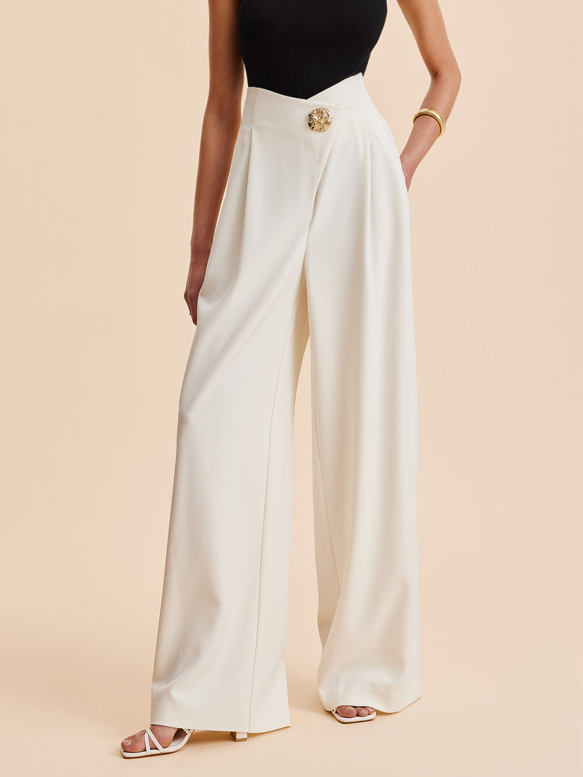 Pantalon Large Femme | Tissu Tissé avec Design Asymétrique | Élégance et Confort pour Toutes Occasions 0