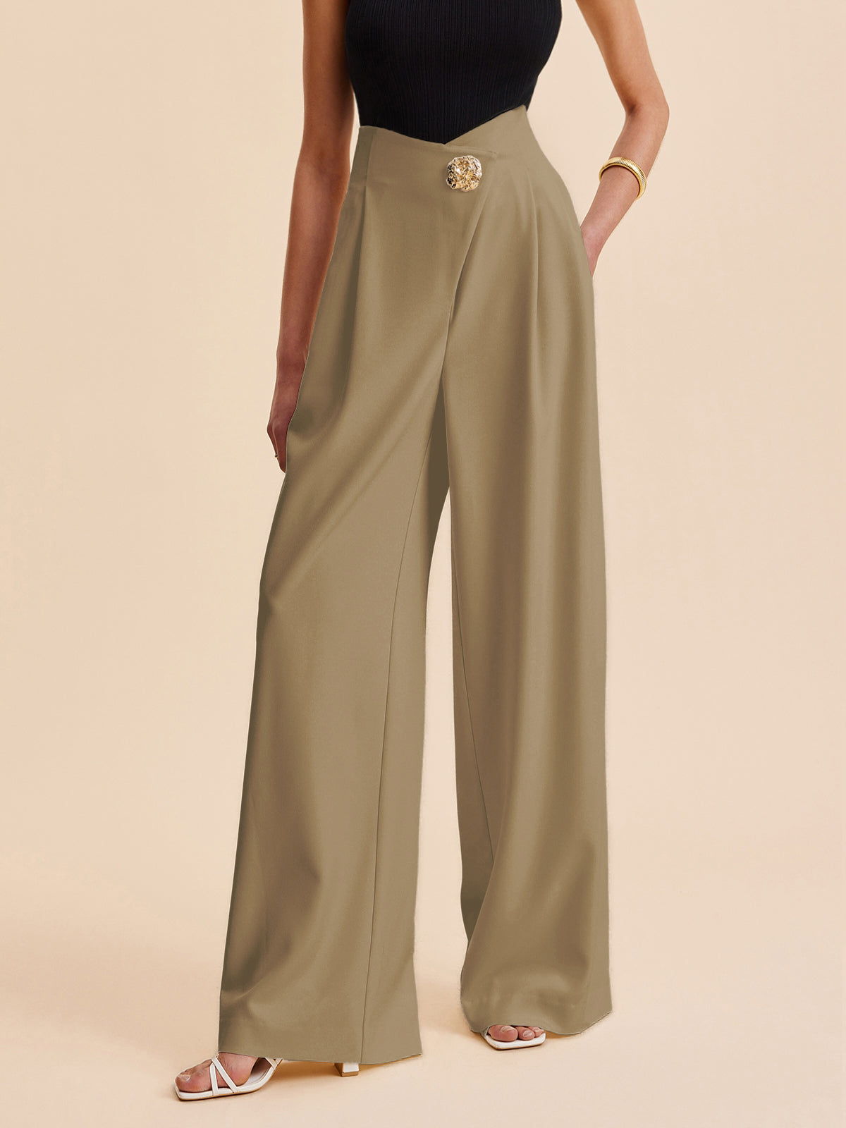 Pantalon Large Femme | Tissu Tissé avec Design Asymétrique | Élégance et Confort pour Toutes Occasions 5