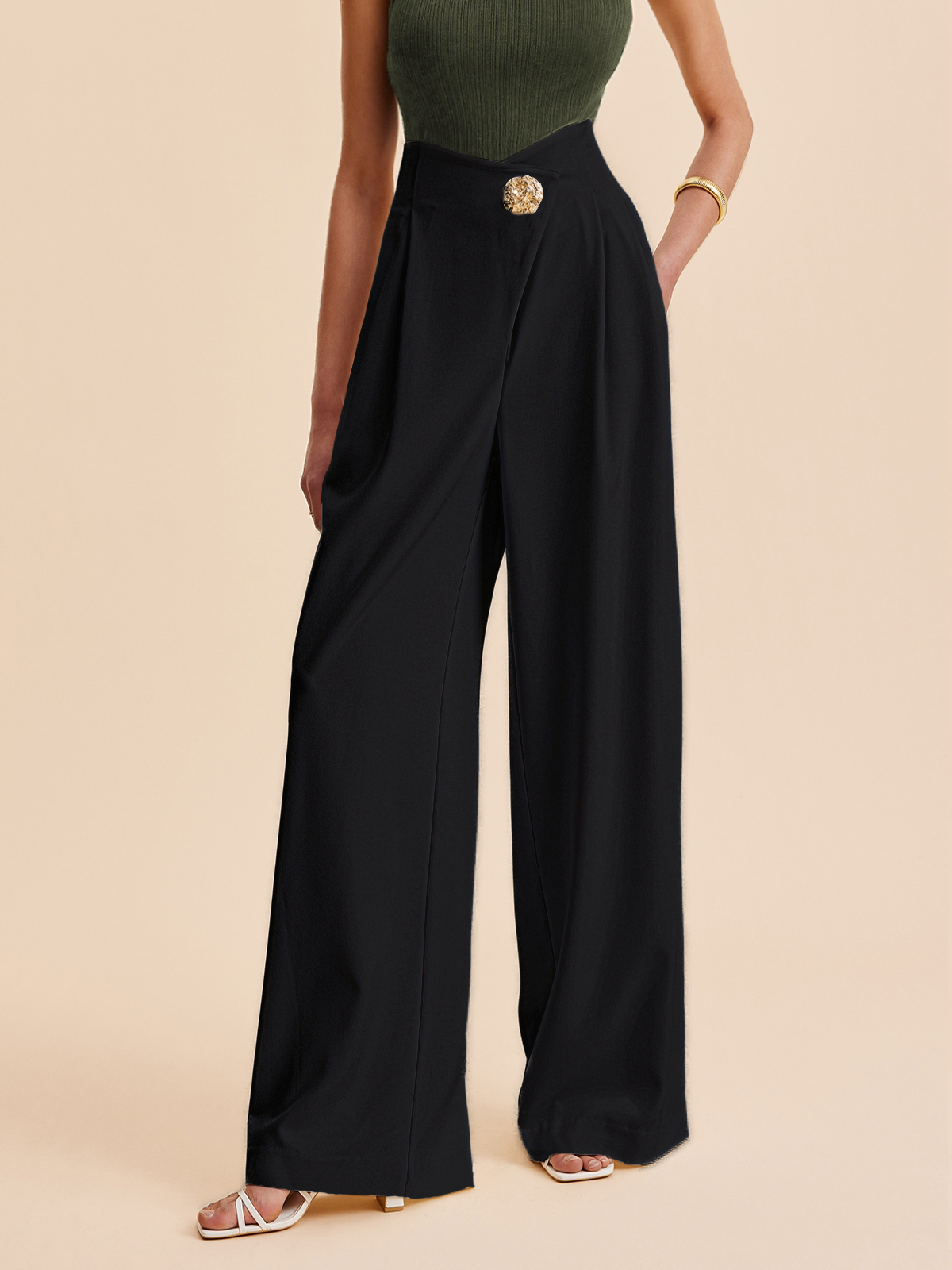 Pantalon Large Femme | Tissu Tissé avec Design Asymétrique | Élégance et Confort pour Toutes Occasions 6