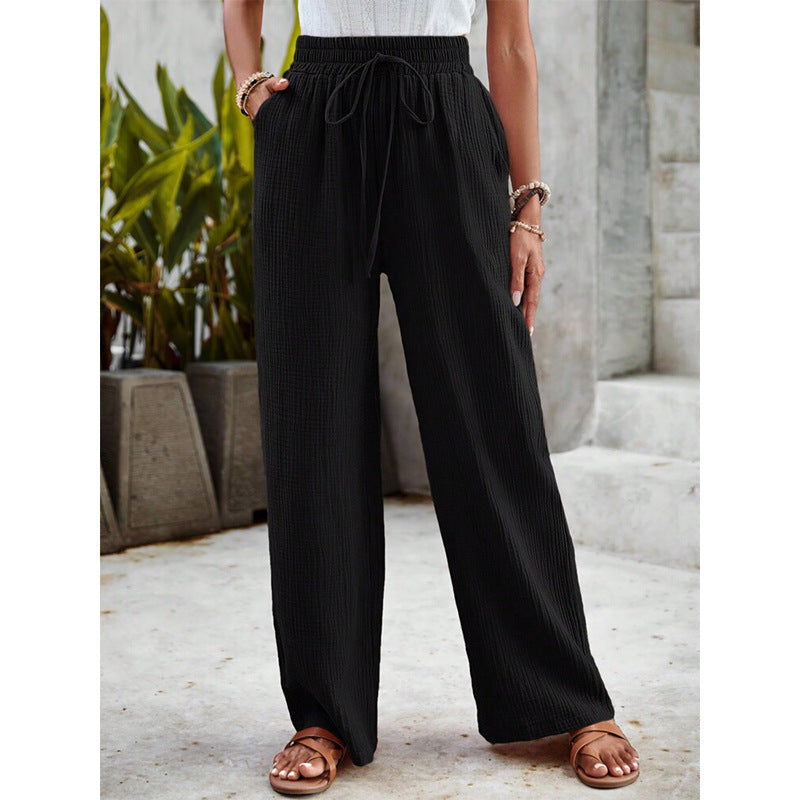 Pantalon Large Femme en Coton avec Taille Réglable | Style Décontracté pour Confort Quotidien 1