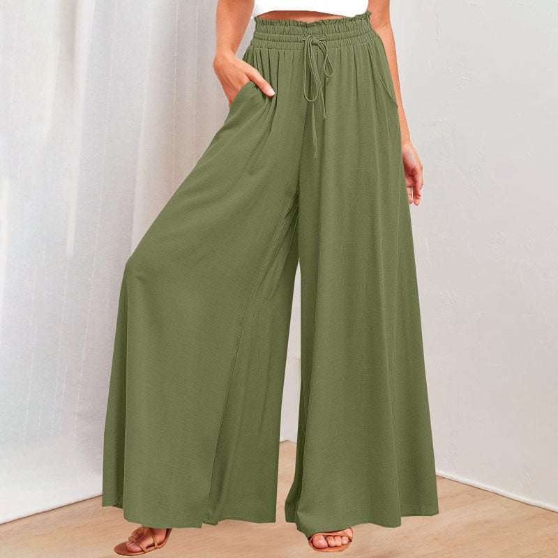 Pantalon d'Été Femme Large avec Taille Haute et Cordon de Serrage | Confort Léger pour Journées Ensoleillées 0