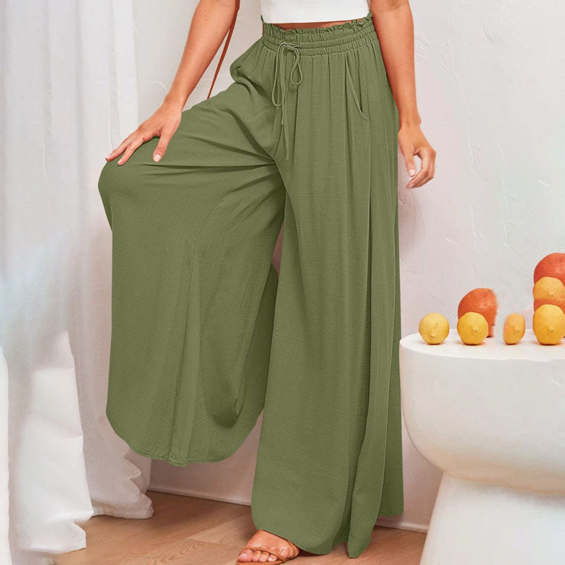 Pantalon d'Été Femme Large avec Taille Haute et Cordon de Serrage | Confort Léger pour Journées Ensoleillées 2