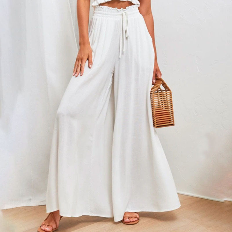 Pantalon d'Été Femme Large avec Taille Haute et Cordon de Serrage | Confort Léger pour Journées Ensoleillées 5