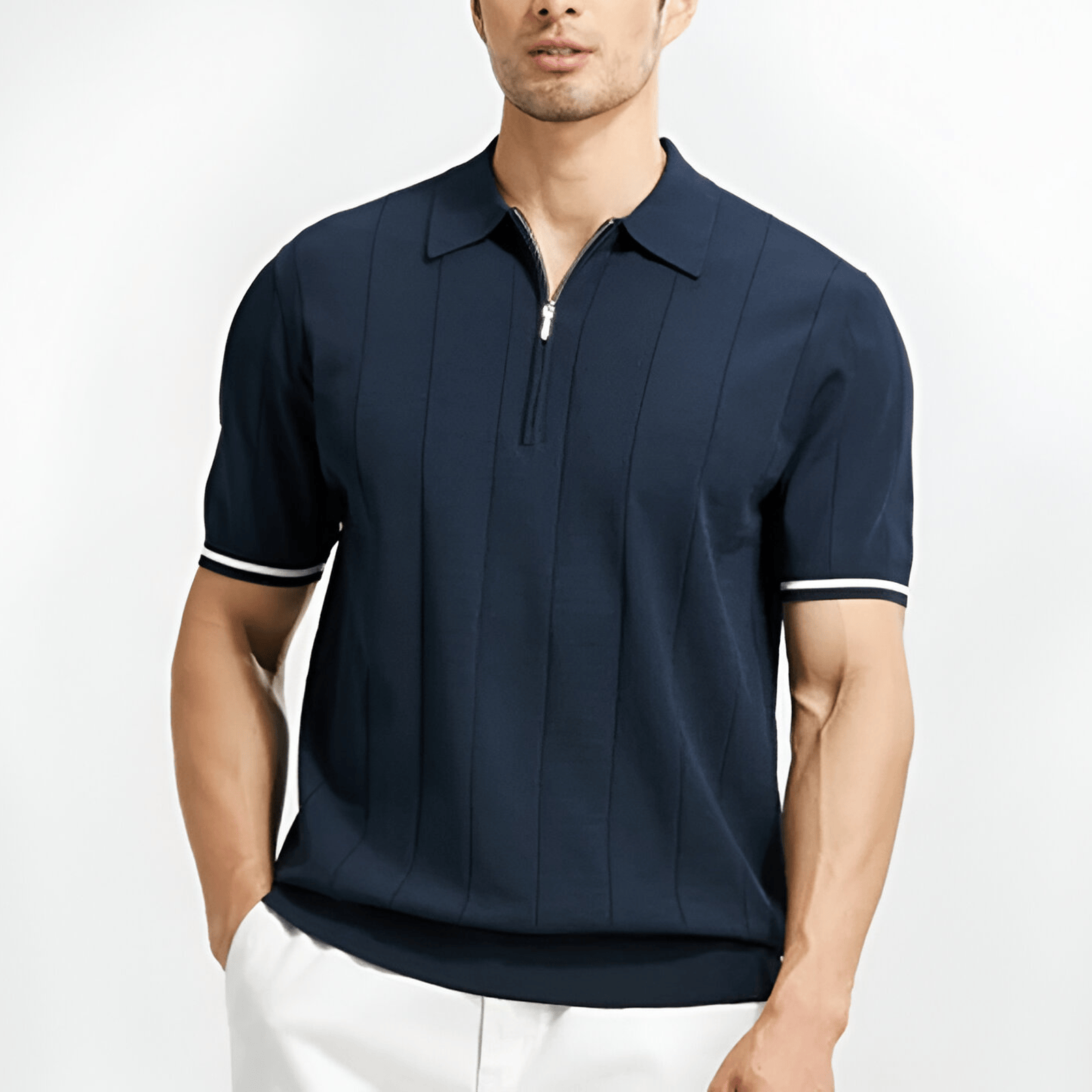 Polo Chic | Polo Homme à Quart de Zip avec Rayures Verticales | Élégance Décontractée pour Toutes Occasions 5