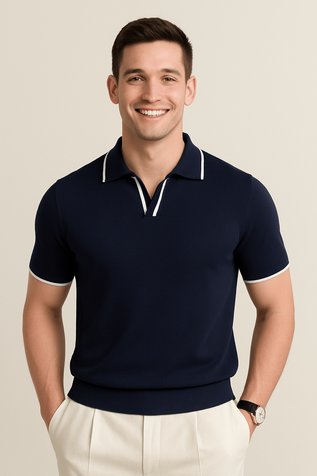 Polo Homme Slim Fit en Tricot avec Bordure Contrastée | Élégance Décontractée pour l'Été 1