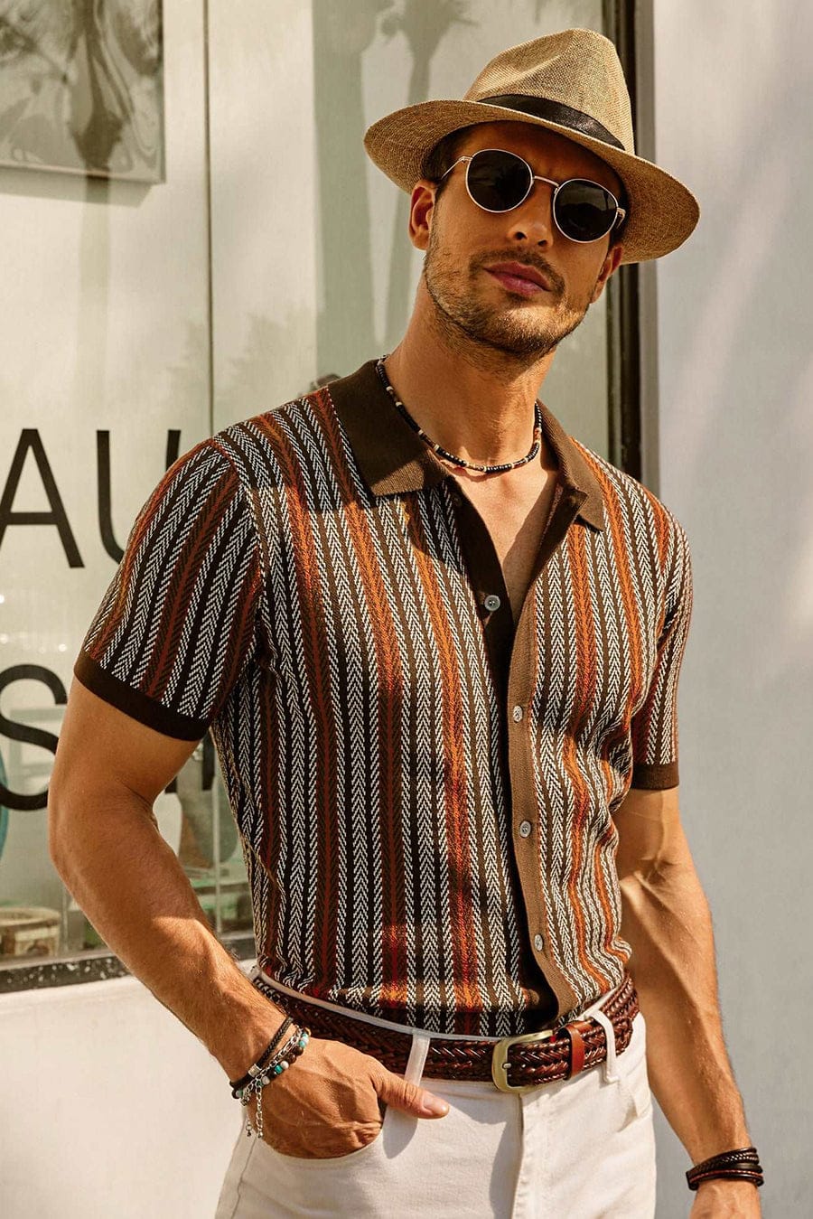 Polo Homme | Polo Boutonné à Rayures Verticales avec Col Contrasté | Élégance Décontractée pour Printemps et Été 0