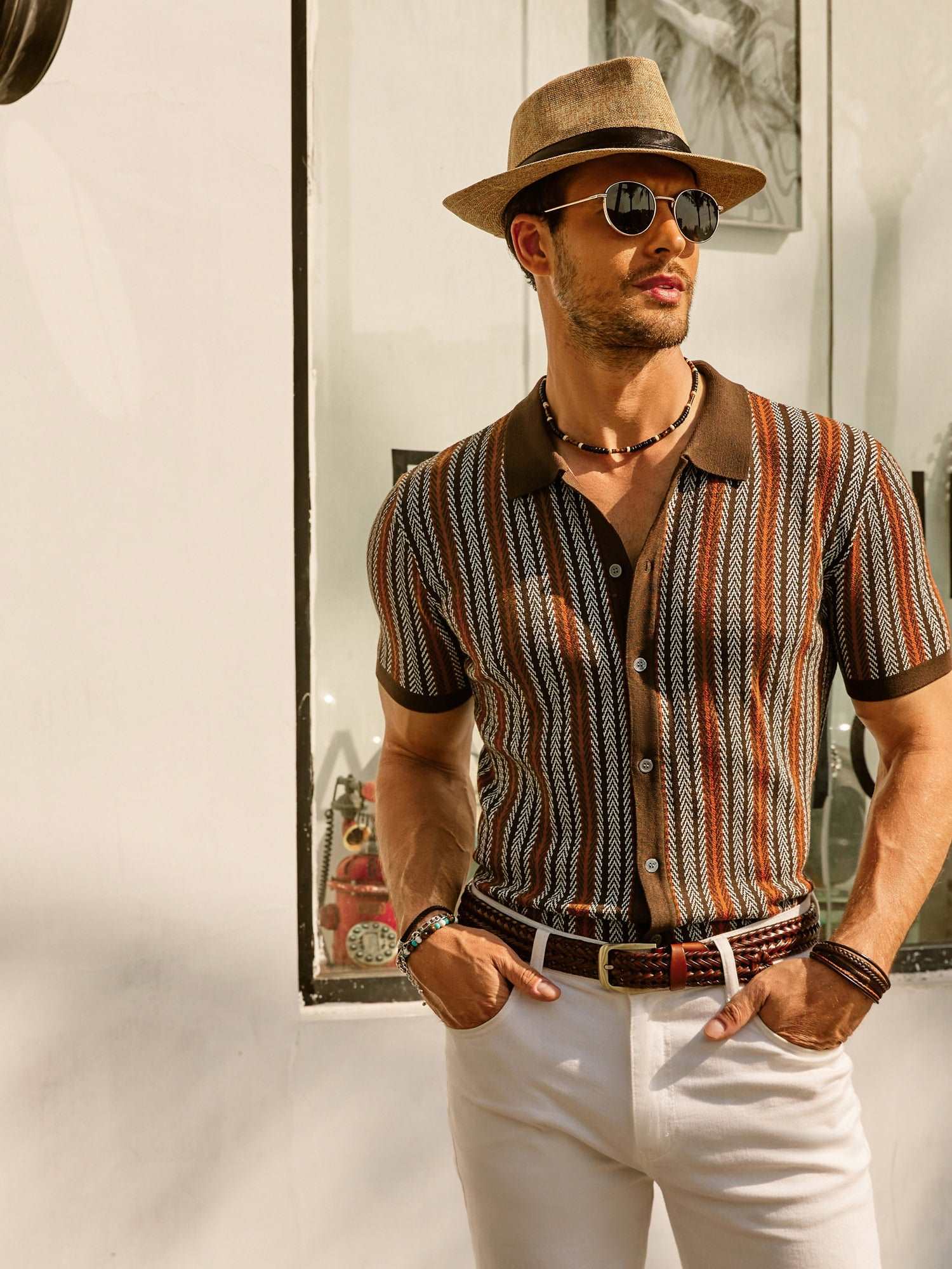 Polo Homme | Polo Boutonné à Rayures Verticales avec Col Contrasté | Élégance Décontractée pour Printemps et Été 1