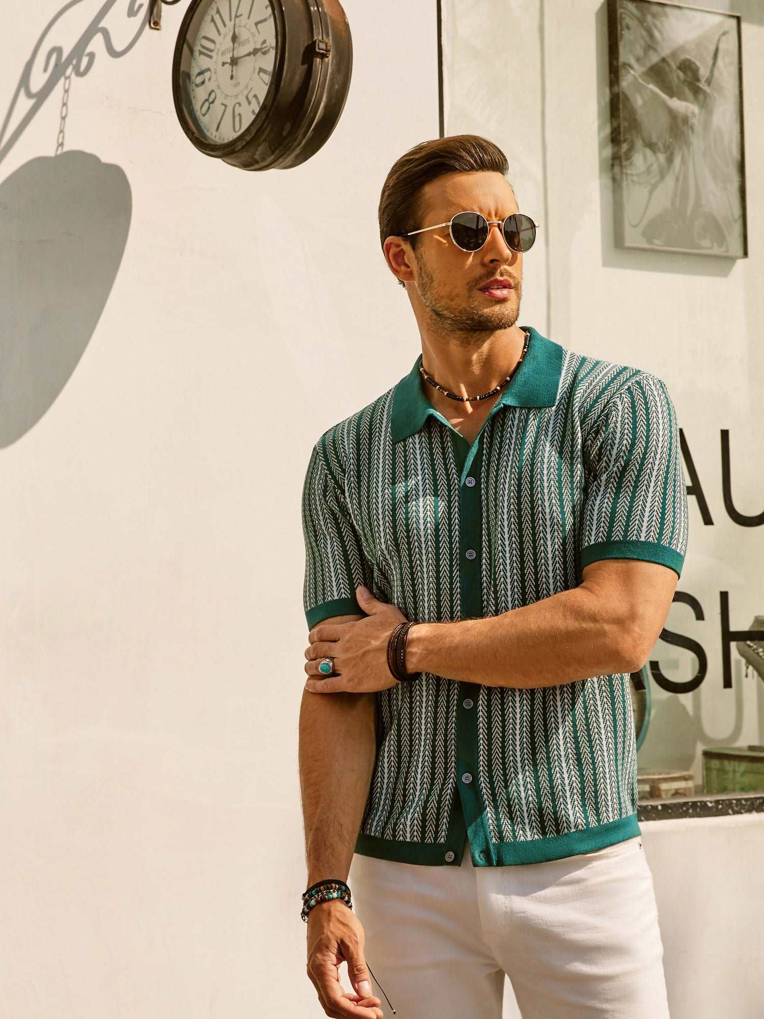 Polo Homme | Polo Boutonné à Rayures Verticales avec Col Contrasté | Élégance Décontractée pour Printemps et Été 4