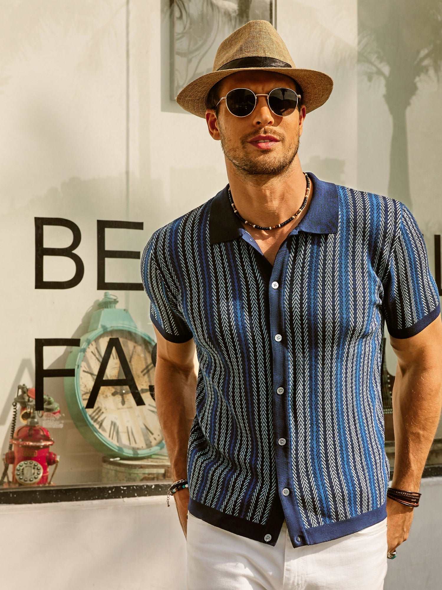 Polo Homme | Polo Boutonné à Rayures Verticales avec Col Contrasté | Élégance Décontractée pour Printemps et Été 7