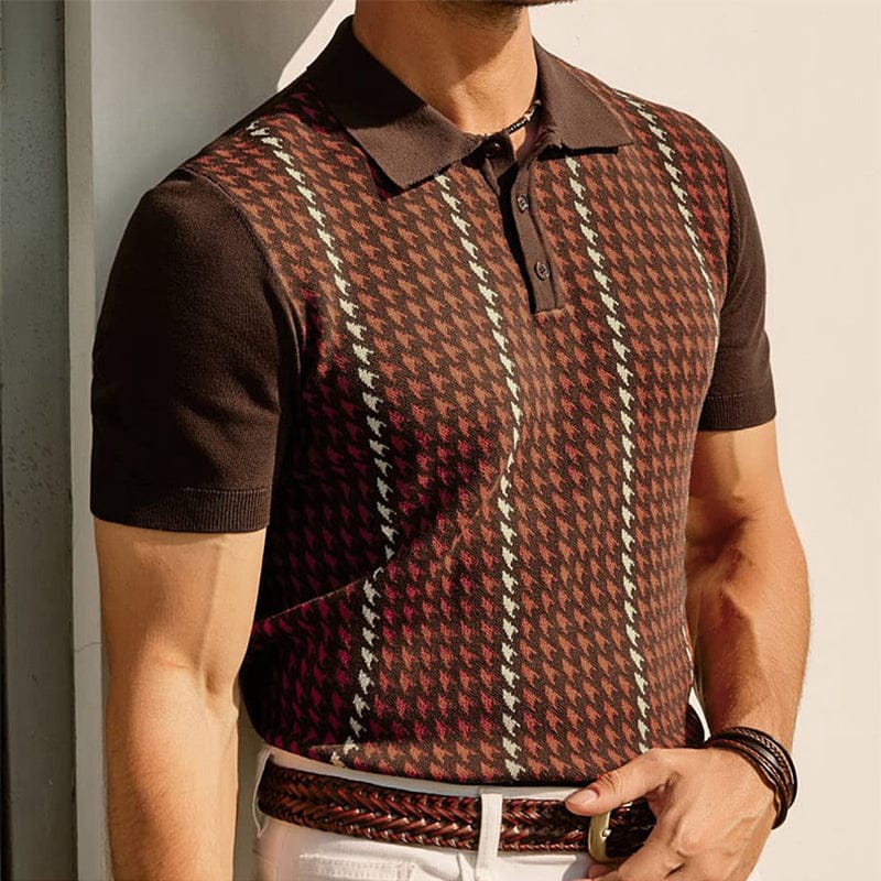 Polo Homme | Polo à Manches Courtes en Maille Fine avec Panneau Jacquard | Élégance Décontractée pour Toutes Occasions 0