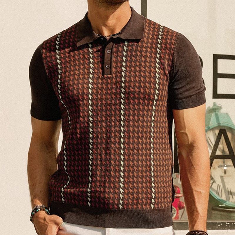 Polo Homme | Polo à Manches Courtes en Maille Fine avec Panneau Jacquard | Élégance Décontractée pour Toutes Occasions 1