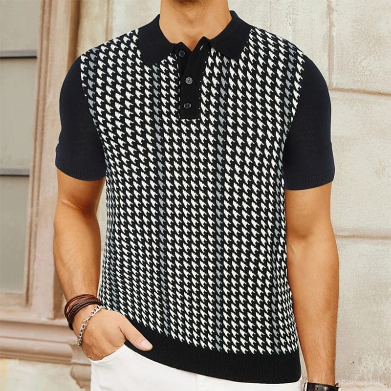 Polo Homme | Polo à Manches Courtes en Maille Fine avec Panneau Jacquard | Élégance Décontractée pour Toutes Occasions 3
