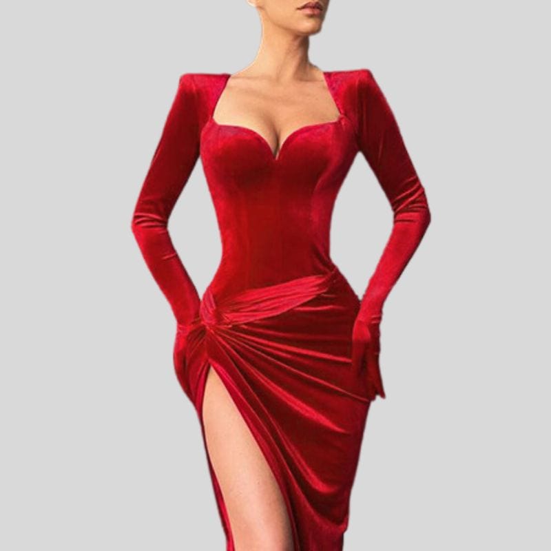 Robe Longue Velours Rouge | Velours Côtelé