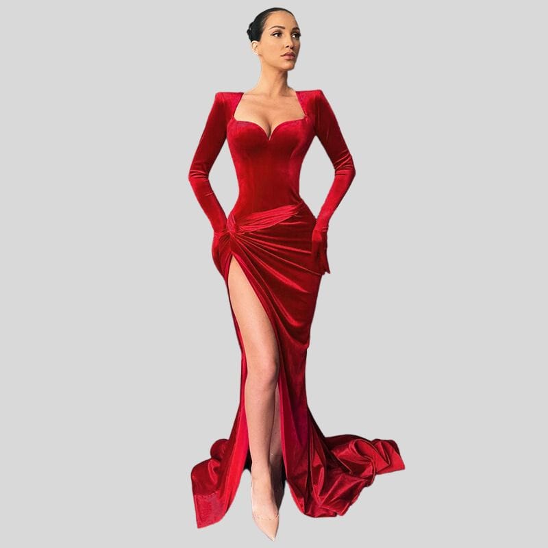 Robe-Longue-Velours-Rouge