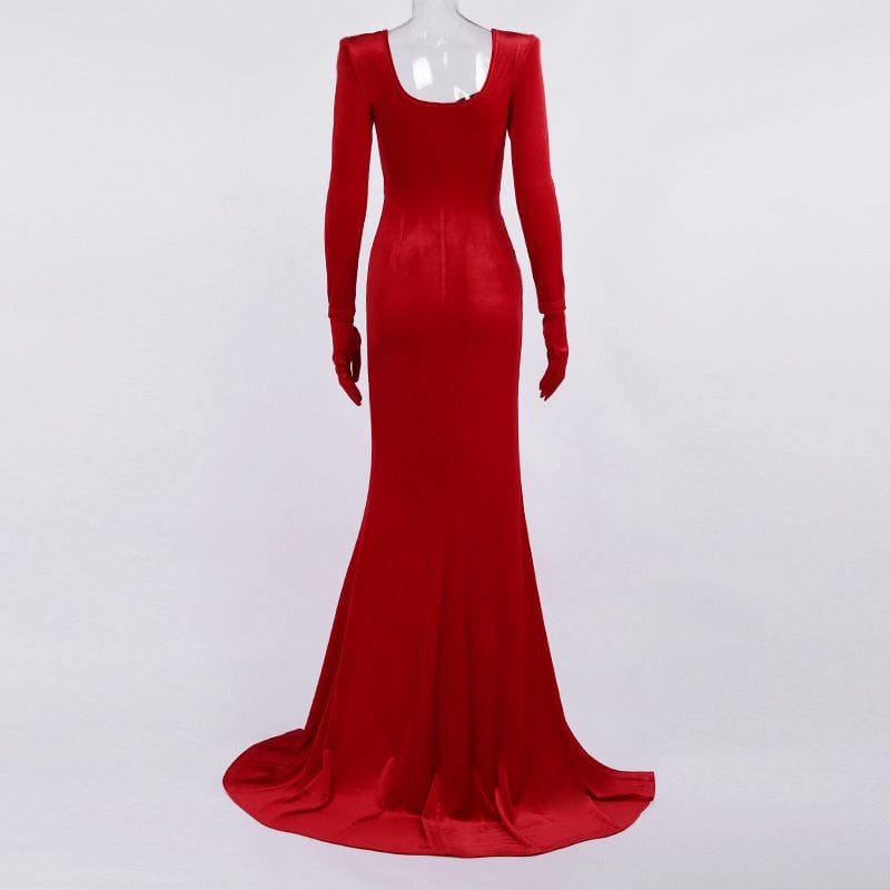 Robe-Longue-Velours-Rouge