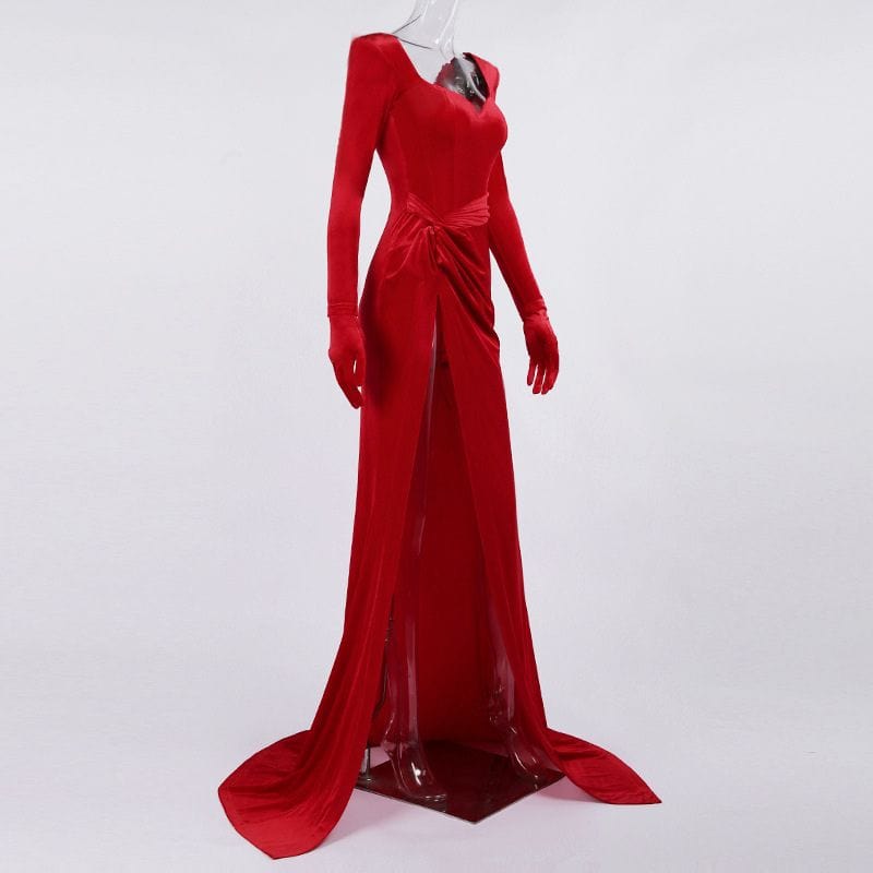 Robe-Longue-Velours-Rouge