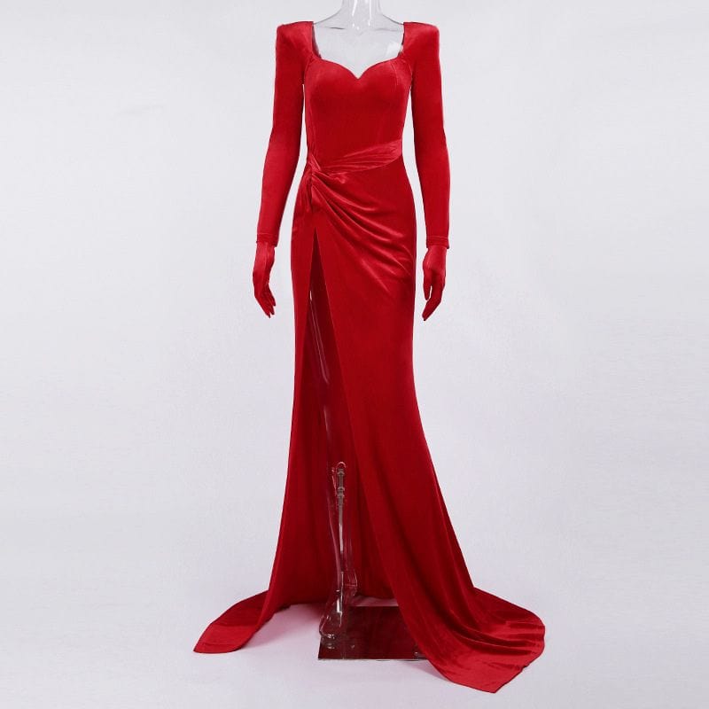 Robe-Longue-Velours-Rouge