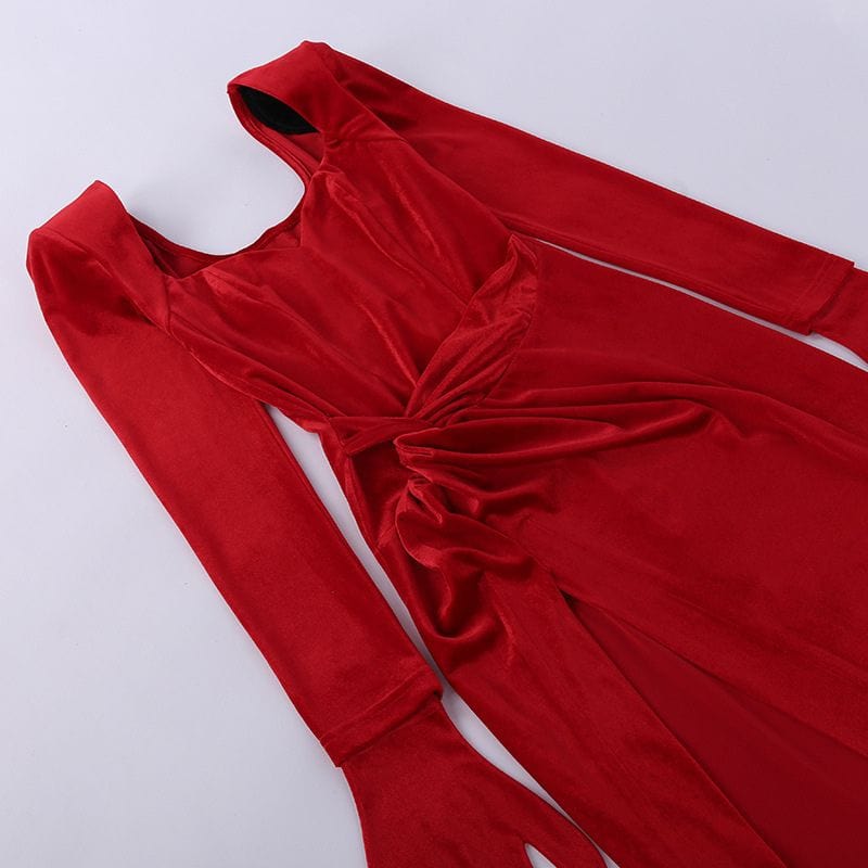 Robe-Longue-Velours-Rouge