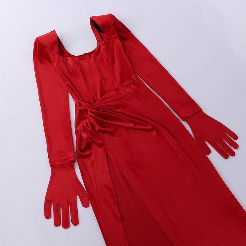 Robe-Longue-Velours-Rouge