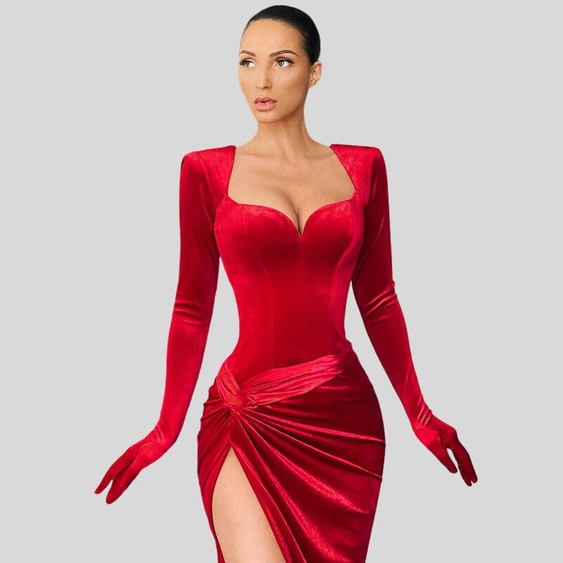 Robe-Longue-Velours-Rouge