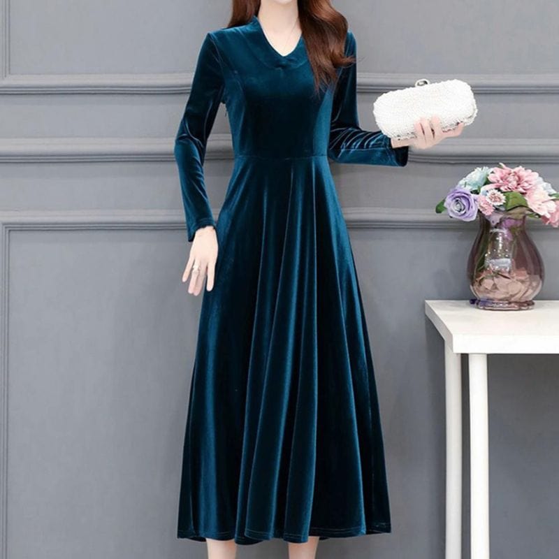 Robe-Velours-Bleu-Canard