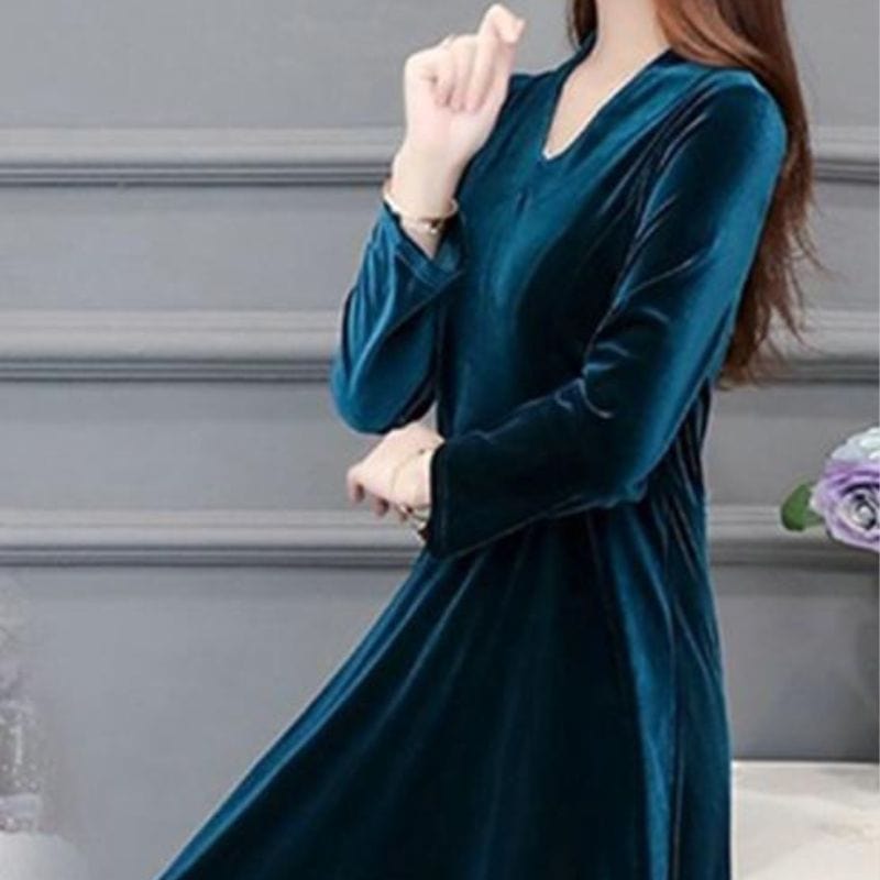 Robe-Velours-Bleu-Canard