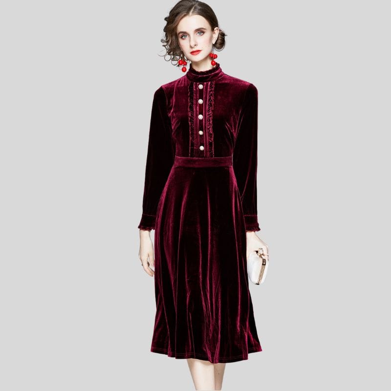 Robe en Velours Bordeaux