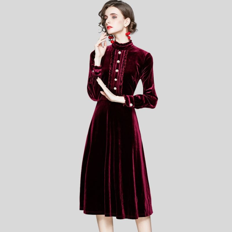 Robe-en-Velours-Bordeaux