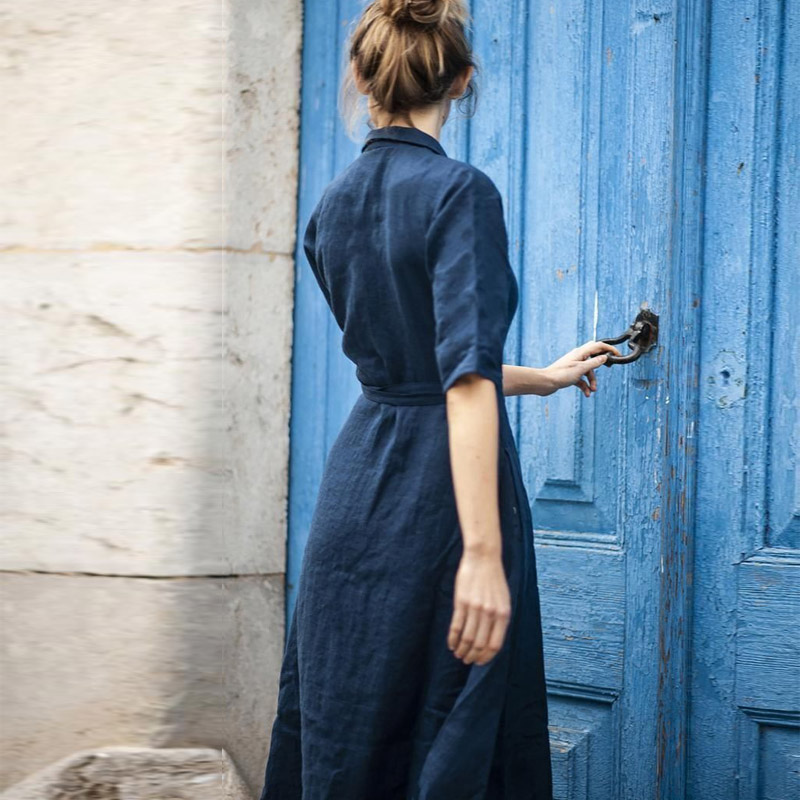 Robe Chemise Femme Midi Chic avec Ceinture - Élégance Polyvalente pour Toutes Occasions 1