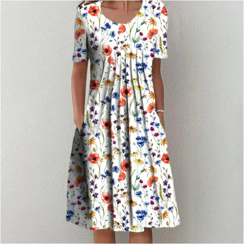 Robe D'Été Femme Fleurie Évasée Avec Poches Pratiques | Élégance Et Confort Pour Toutes Les Occasions 0