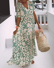 Robe Décontractée Chic Femme avec Imprimé Élégant et Encolure en V | Tenue Chic Décontractée pour Toutes Occasions 0