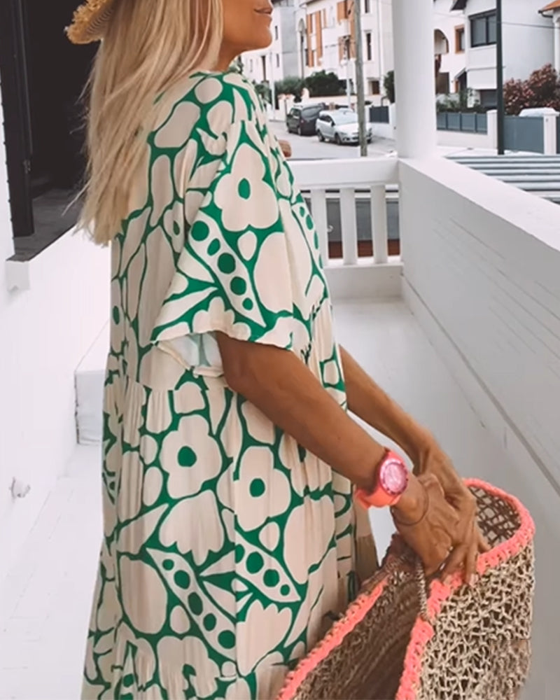 Robe Décontractée Chic Femme avec Imprimé Élégant et Encolure en V | Tenue Chic Décontractée pour Toutes Occasions 1