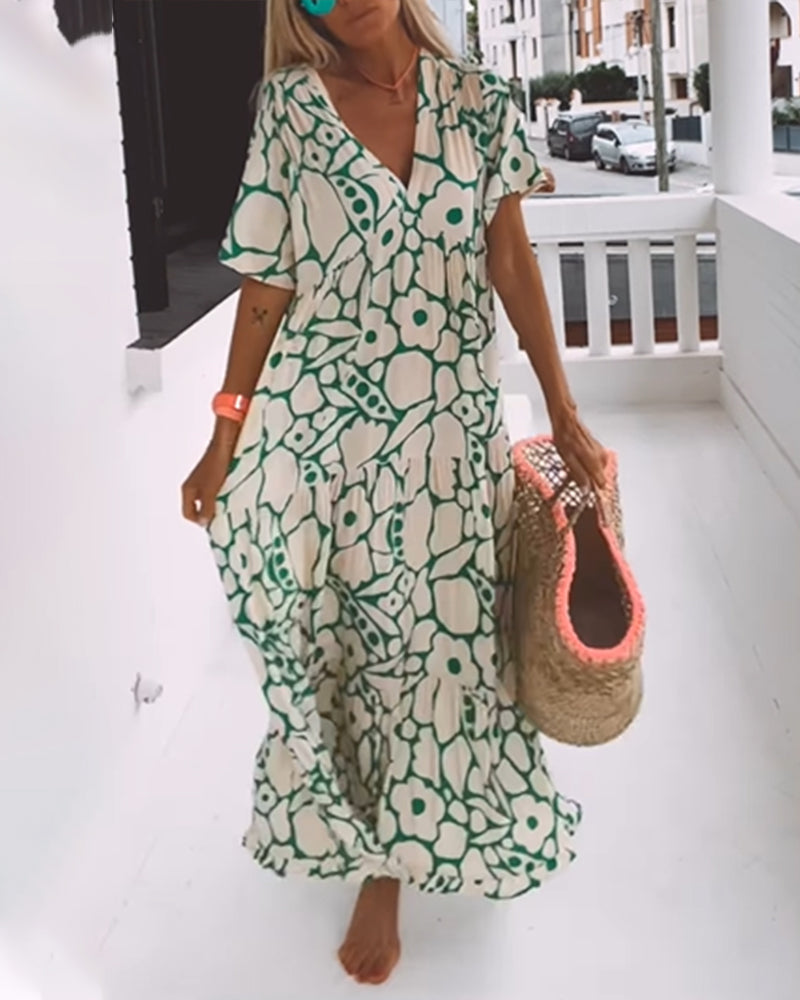 Robe Décontractée Chic Femme avec Imprimé Élégant et Encolure en V | Tenue Chic Décontractée pour Toutes Occasions 2