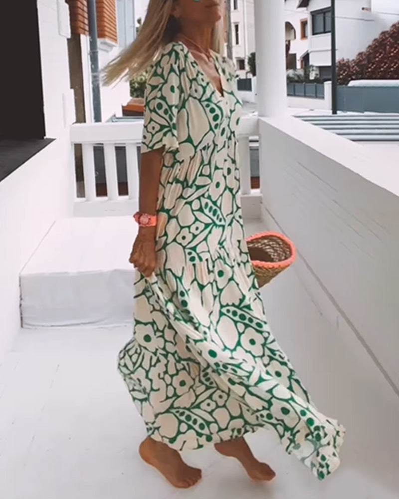 Robe Décontractée Chic Femme avec Imprimé Élégant et Encolure en V | Tenue Chic Décontractée pour Toutes Occasions 3